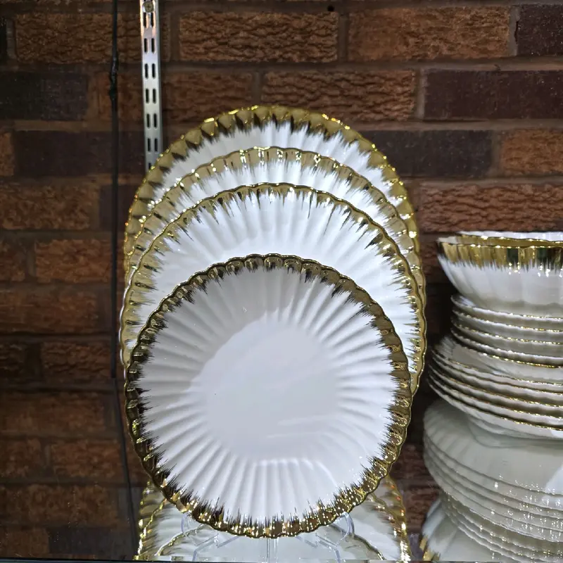 Round dinner plate  ceramic Gold & white stylish Plates, Roundgular Tableware Traditional Round Thick Rectangular 4