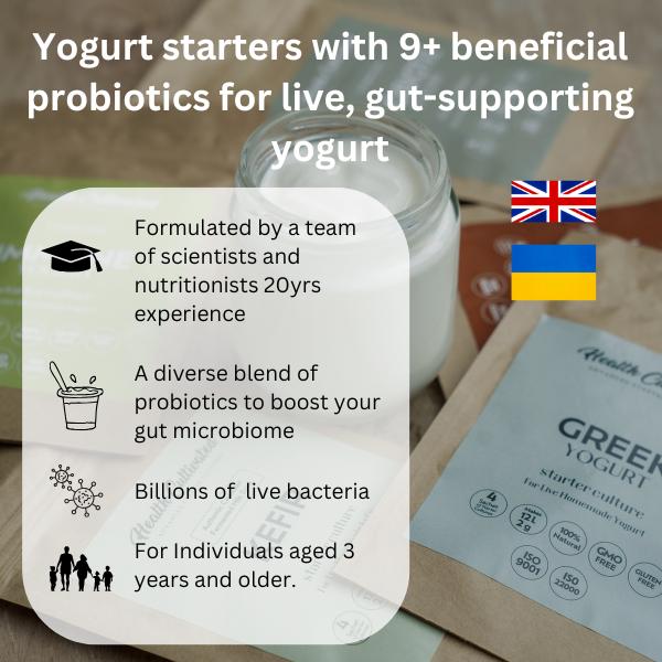 Probiotic Yogurt Starter Culture to Make Wholesome Yogurt at Home with 10 Probiotics for Gut Health incl. L.Rhamnosus, L.Casei, L. Acidophilus & Bifidobacterium Infantis | Pack of 4 sachet = 12 Liters of Live & Natural Homemade Yogurt ( 1 month supply ) d 1
