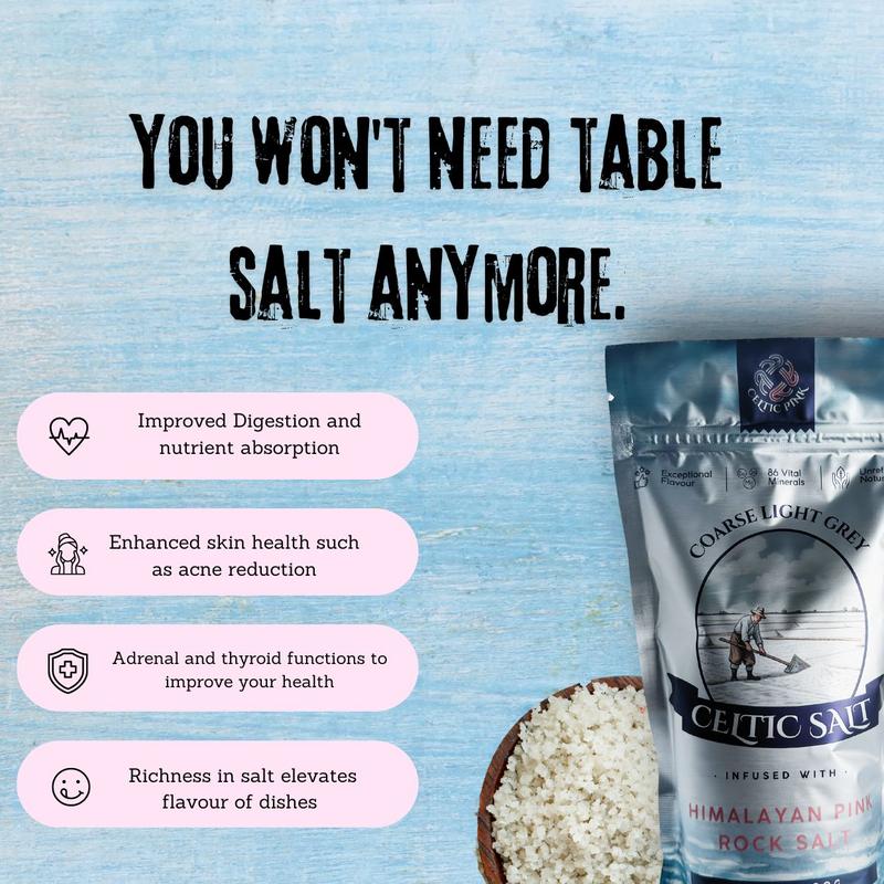 Celtic Salt Infused With Pink Himalayan Salt - 600g | 100% Organic Unrefined Celtic Salt | Contains 86+ Essential Minerals | Light Grey Celtic Sea Salt Crystals & Himalayan Pink Sal 1