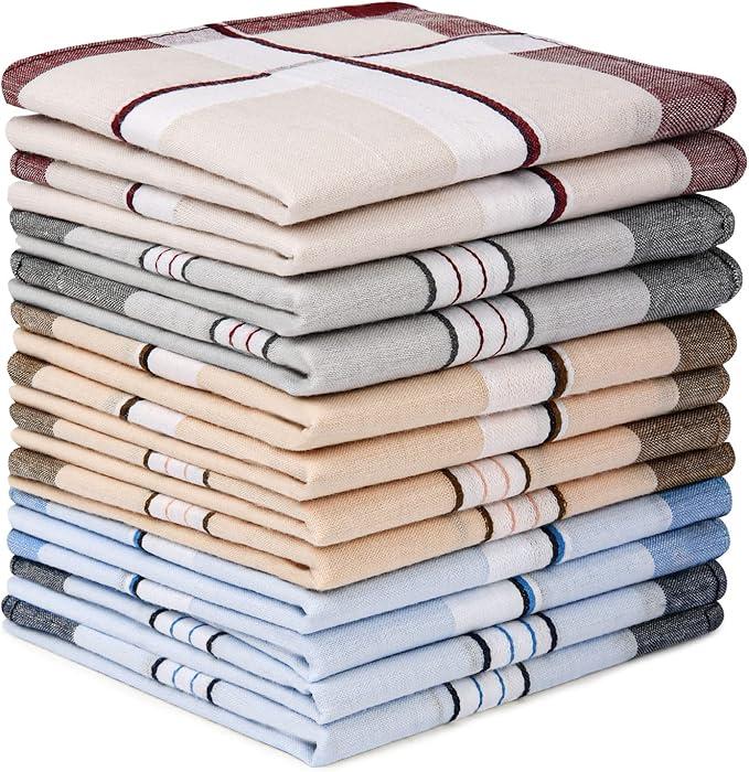 Men's Handkerchiefs, 12 Pack Large Cotton Gents Hankies Set, Mens Premium Handkerchiefs Pocket Square Hankies for Men and Women, Classic Hankie for Grooms, Weddings, Prom, Celebration, Party 2