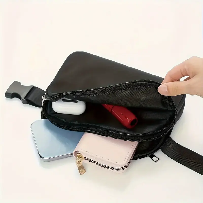 Black Fashionable Simple Versatile Line Art Paw Print Waist Bag, Multifunctional with Adjustable Shoulder Strap, Waterproof for Outdoor Sports, Casual Style, Lightweight Nylon with Polyester Lining, Hand Washable - Perfect for Going Out 2
