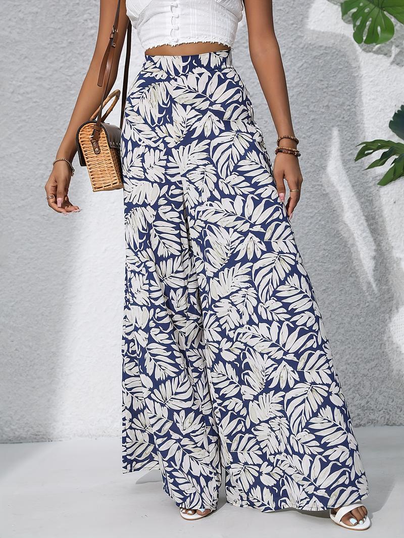 Product Introduction of Women'S Bohemian Floral Print Chiffon Wide-Leg Pants - High Waist, Elastic Waistband, Long Beach Trousers for Summer Vacation, Casual Elegant Style 14