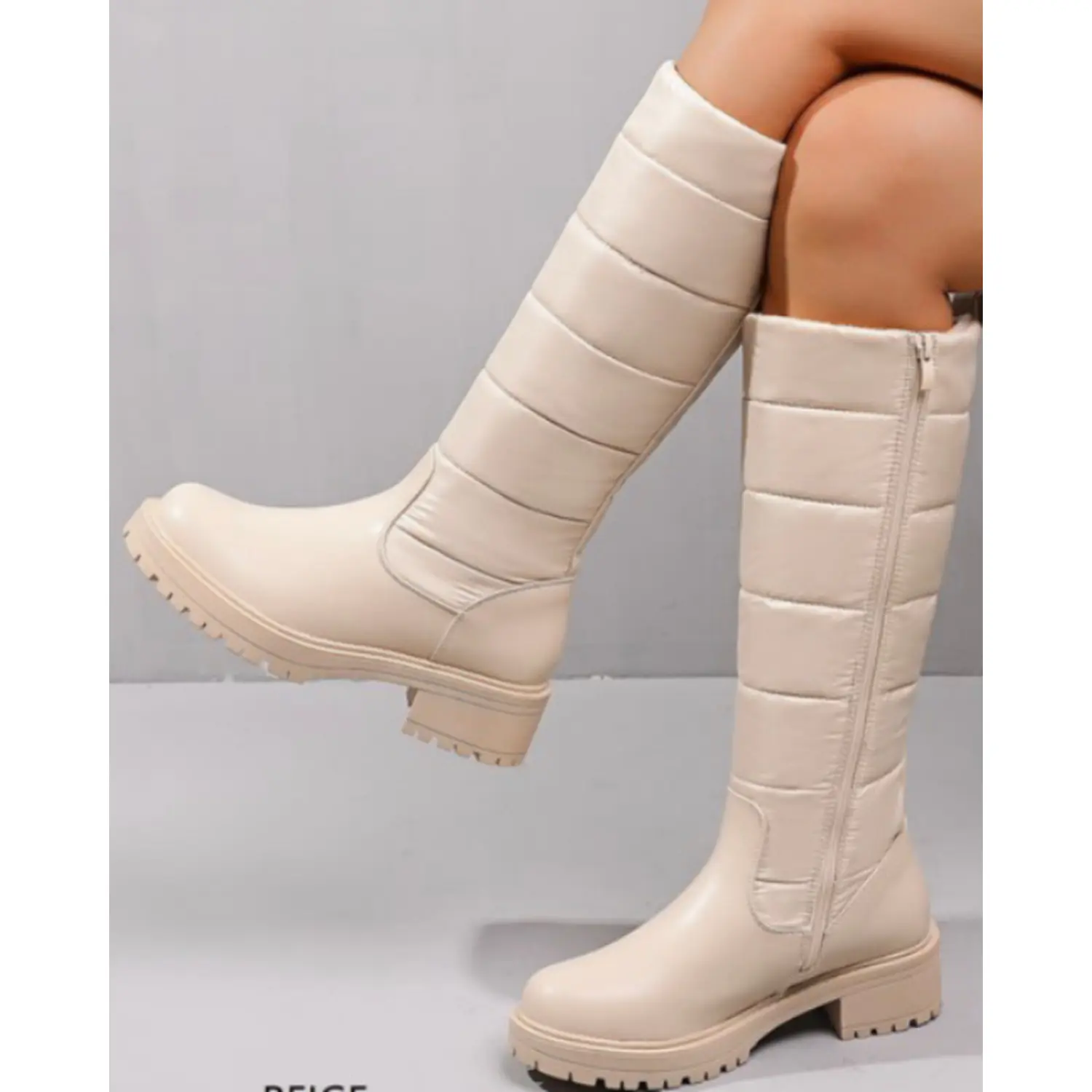 TRIXIE CREAM CALF LENGTH QUILTED PUFFER BOOT