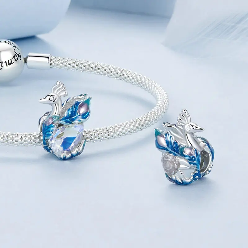 Elegant Peacock Charm Bead With Cubic Zirconia Genuine 925 Sterling Silver Compatible With Pandora Bracelets 5