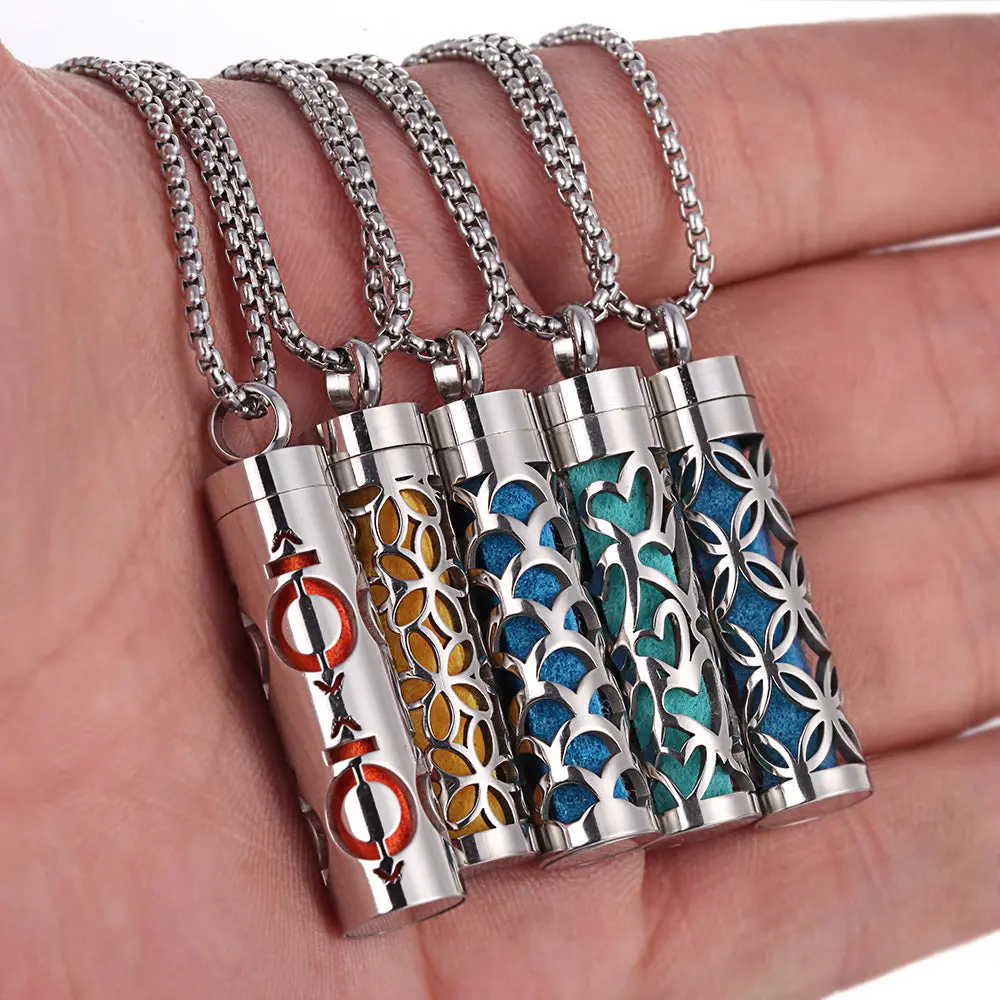 Aromatherapy Pendant Necklace with 10 Cotton Pads - Perfume Bottle Essential Oil Titanium Steel Jewellery statement handmade anxiety promise fidget memorial