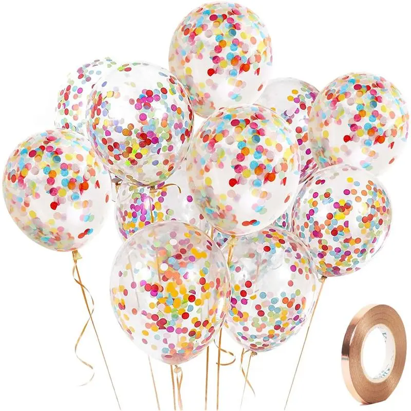 12 Pack Colorful Confetti Balloons 12" Latex - Includes 1 Spare Balloon & 1 Ribbon for Birthday Parties, Weddings, Anniversaries & Celebration
