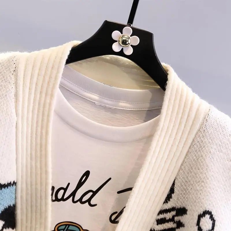Womens Cute Embroidery Cartoon Duck Cable Knit Cardigans Sweater Button Down Slouchy Wool Blend Coat 8
