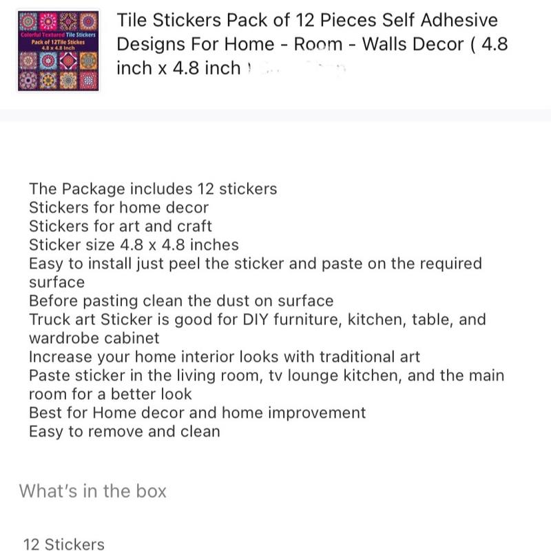 12x Self Adhesive Colourful Tile Stickers For DIY Home-Kitchen-Table-bath Decor Decorative room decor 3