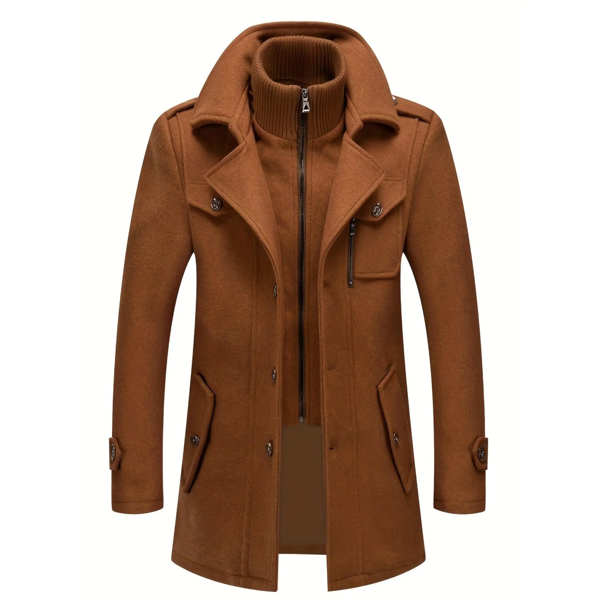 Men's Business Woolen Coat Fashion Double Collar Mid-length Woolen Jacket For Autumn/ Winter Menswear Tops
