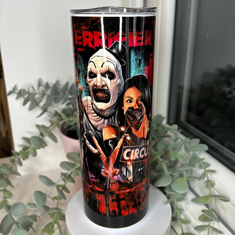Horror Movie Terrifier Art of the clown 20oz Insulated Tumbler with metal straw 0