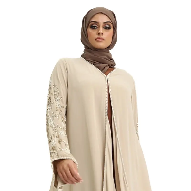 Hina Pearl Chiffon Biege Beaded Kimono 0