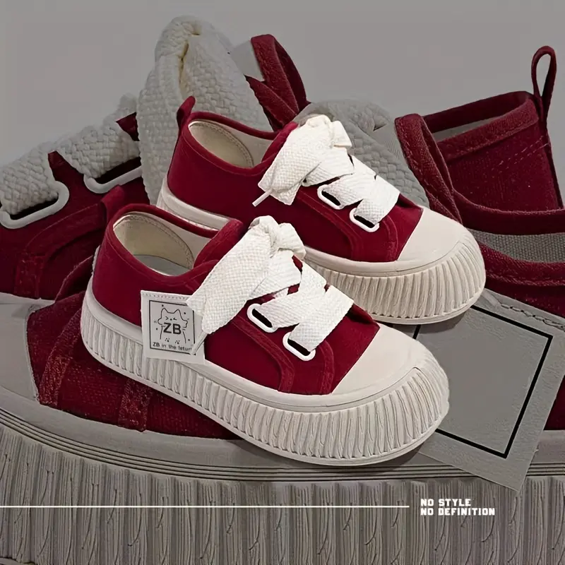 Women's Solid Color Sneakers, Casual Lace Up Outdoor Shoes, Comfortable Low Top Canvas Shoes