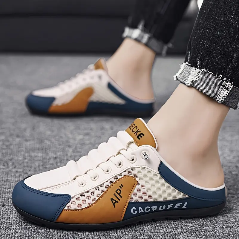 Breathable Men's Slip On Non Slip Casual Shoes, Summer Trendy Color Block Round Toe Slippers For Outdoor Walking Camping Casual Activities Footwear Boy 6