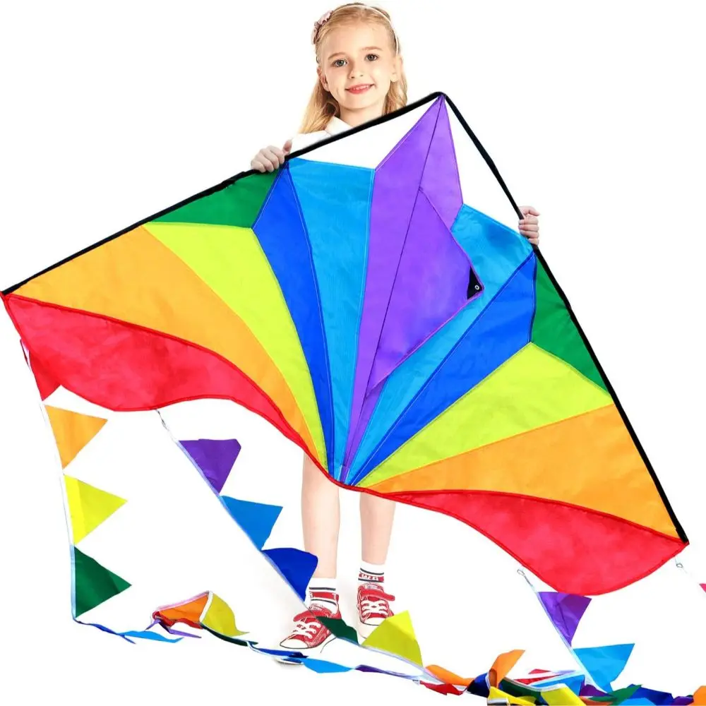 Large Delta Kites For Kids and Adults,Perfect Kite for Beginners,String Line Included Toys Easy To Fly Kites with Colorful Colors Tail,Best kite For Beach Trip