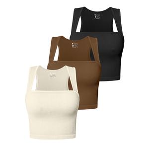OQQ Women's 3 Piece Tank Tops Strappy Sleeveless Square Neck Stretch Tee Shirts Crop Camis Womenswear Basic Lady Comfort