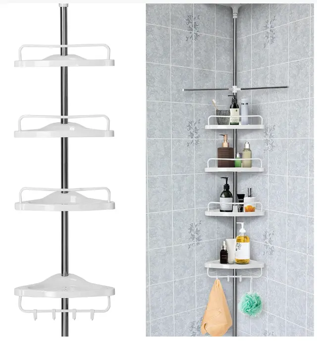 4 Tier Adjustable Telescopic Bathroom Shower Corner Rack Shelf Caddy