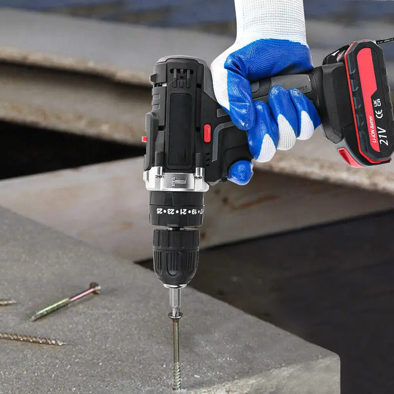 21V Cordless Combi Hammer Impact Drill Driver Electric Screwdriver Kit+2 Battery 4