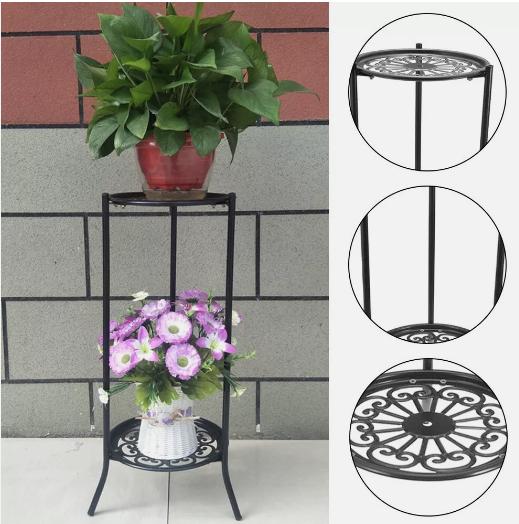 Metal Plant Stand 2 Tier Flower Pot Holder Display Shelves Rack Indoor Outdoor 3