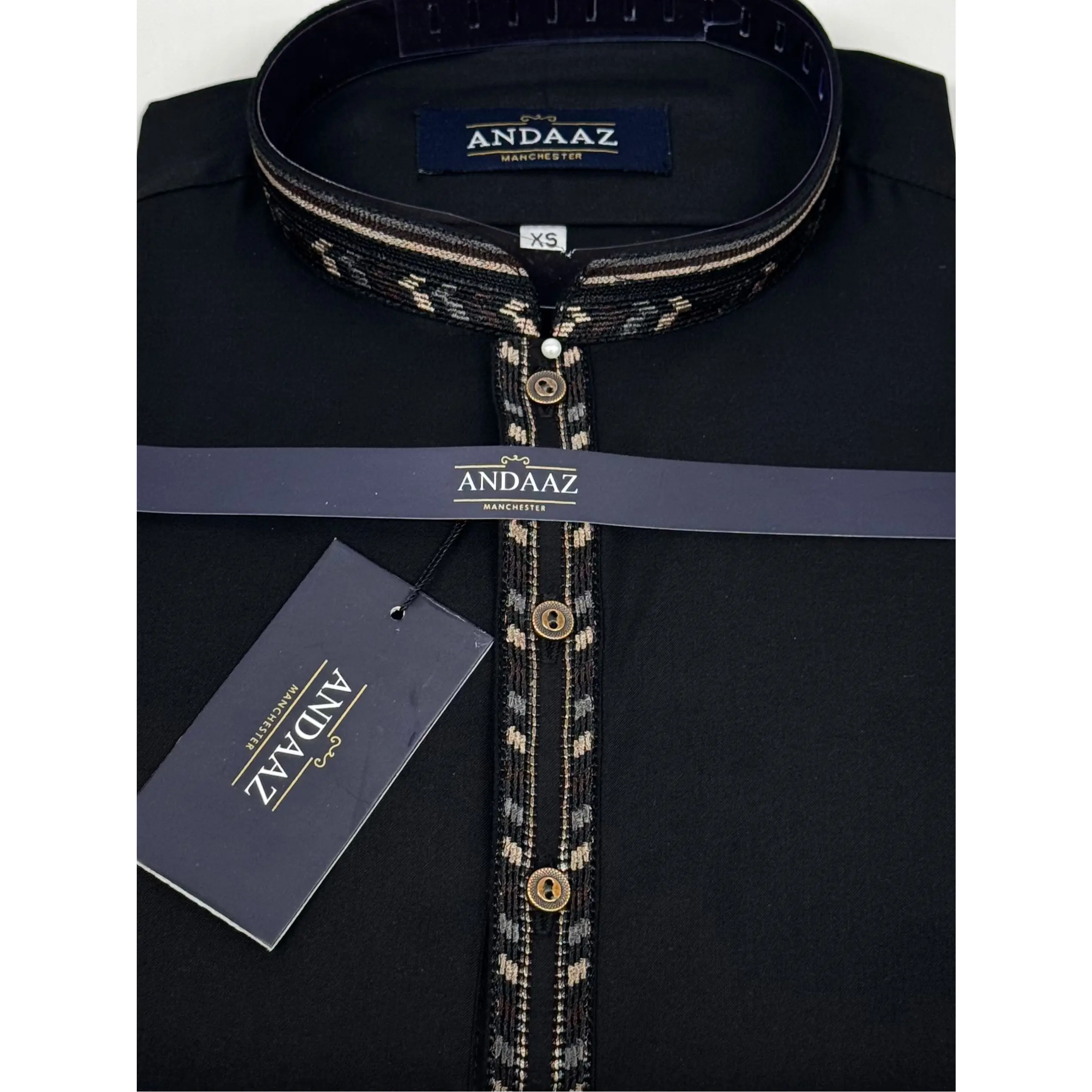 Men's Shalwar Kameez Black with Zig Zag Split Embroidery