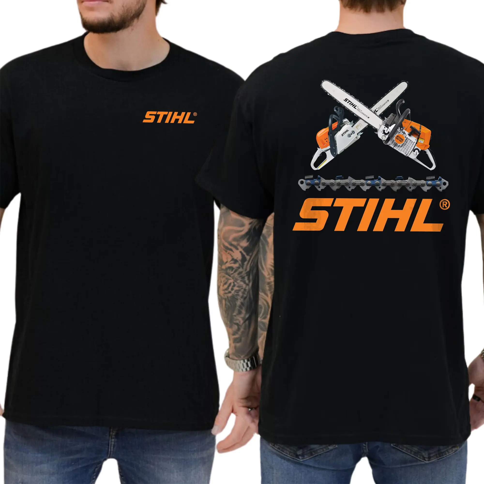STIHL Classic Double-Sided Chainsaw Graphic T-Shirt, Graphic Printed Tee For Men, Cotton Fabric, Daily Wear, Comfortable and Stylish, Gift For Him