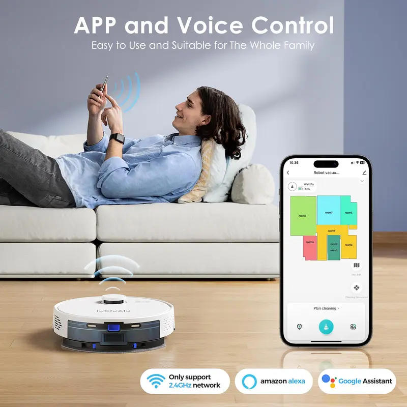 Lubluelu L15 Robot Vacuum And Mop Combo 5000Pa, Auto-Charging, 5 Maps, Robot Vacuum, 30 No-go Zones, 3 In 1 Robot Vacuum Cleaner 4