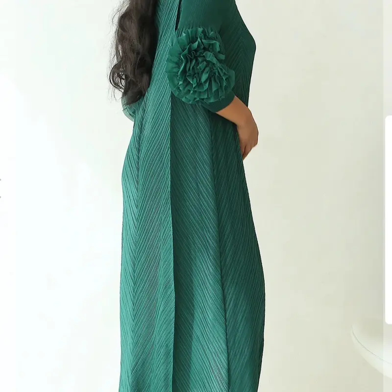 Maxi Pleaded Dress Abaya with Ruffle Sleeves ( sleeves are not see through) one size  6 to 14 size 1