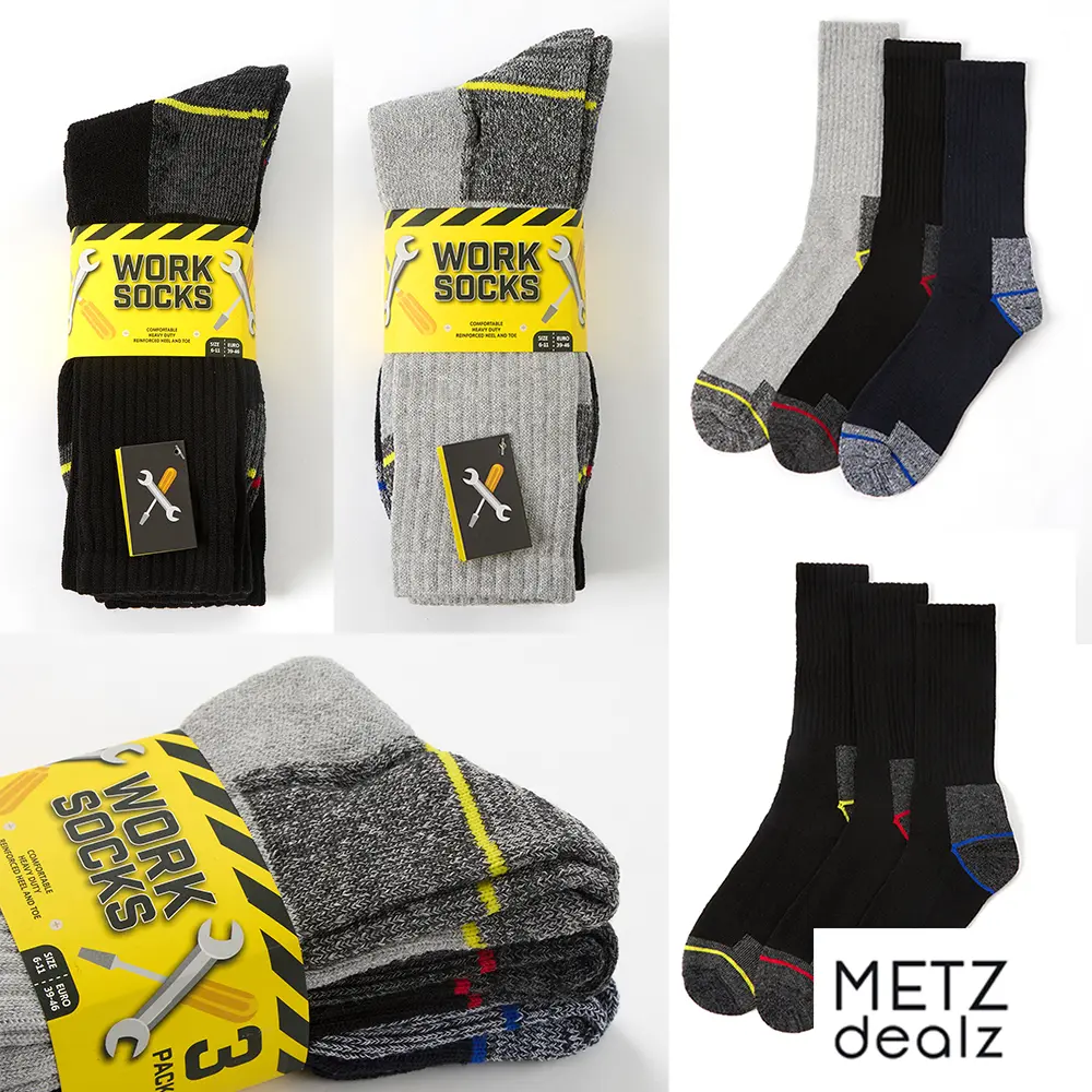 Mens Workwear Socks 3 Pairs Worksocks Heavy Duty Crew Length Boot Socks Safety Shoes Socks UK 6-11