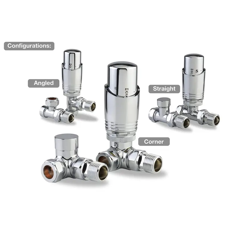 Designer Chrome Thermostatic Radiator Valve TRV Twin Pack - Corner 3