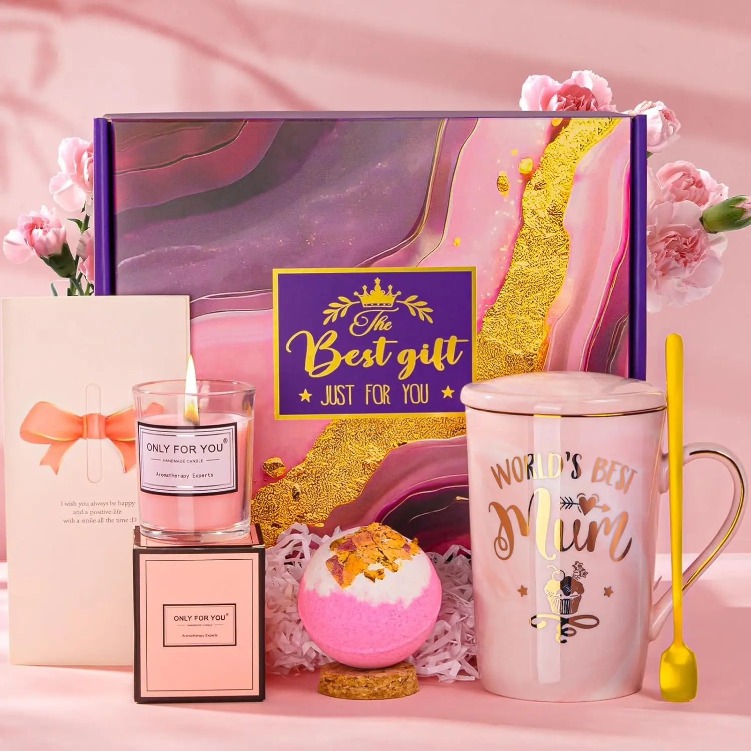 Gifts for Mum, Mothers Day Gifts for Mum, Mum Birthday Gifts Hamper Basket, World's Best Mum Pamper Gifts Set, Mummy Gifts from Daughter Son , Anniversary Presents for New Mum, Mum to be