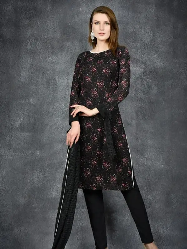 Black Floral Printed Pakistani Women's Salwar Kameez Ready To Wear
