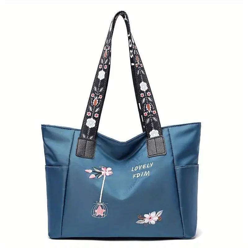 Chic Oxford Fabric Tote Bag for Women - Spacious & Water-Resistant, Fashionable Shoulder Handbag in Cream/Blue/Black 3