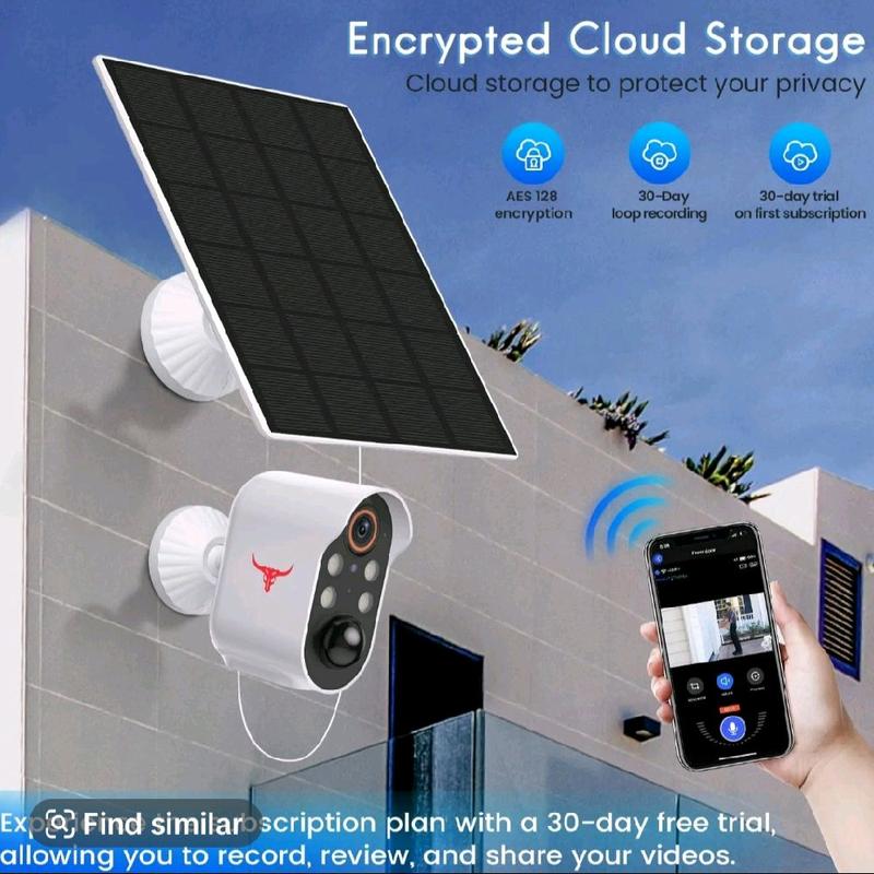 1080p Wireless Solar Security Camera with 4 Spotlights for Indoor Outdoor Use, AI Human Detection, Live View, 2-Way Talk, Color Night Vision, 2.4G WiFi Only, Cloud Storage 7