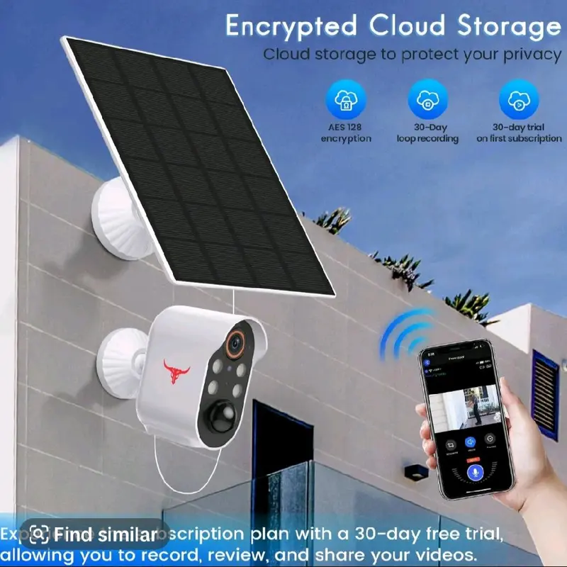 1080p Wireless Solar Security Camera with 4 Spotlights for Indoor Outdoor Use, AI Human Detection, Live View, 2-Way Talk, Color Night Vision, 2.4G WiFi Only, Cloud Storage 7