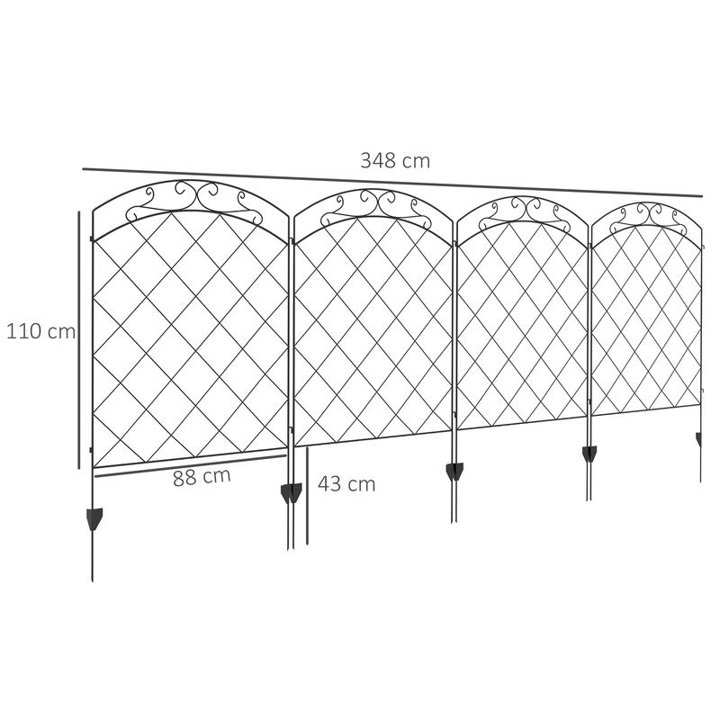 Outsunny Decorative Garden Fencing, 43in x 11.4ft Outdoor Picket Fence Panels, 4PCs Rustproof Steel Wire Landscape Flower Bed Border Edging Animal Barrier, Swirls 4