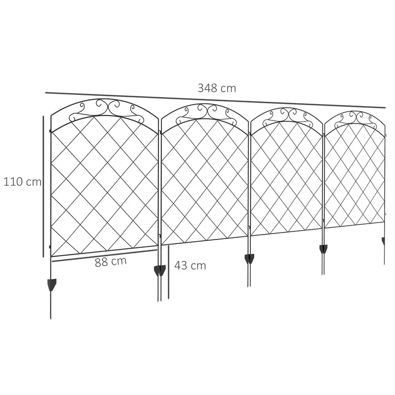 Outsunny Decorative Garden Fencing, 43in x 11.4ft Outdoor Picket Fence Panels, 4PCs Rustproof Steel Wire Landscape Flower Bed Border Edging Animal Barrier, Swirls 4