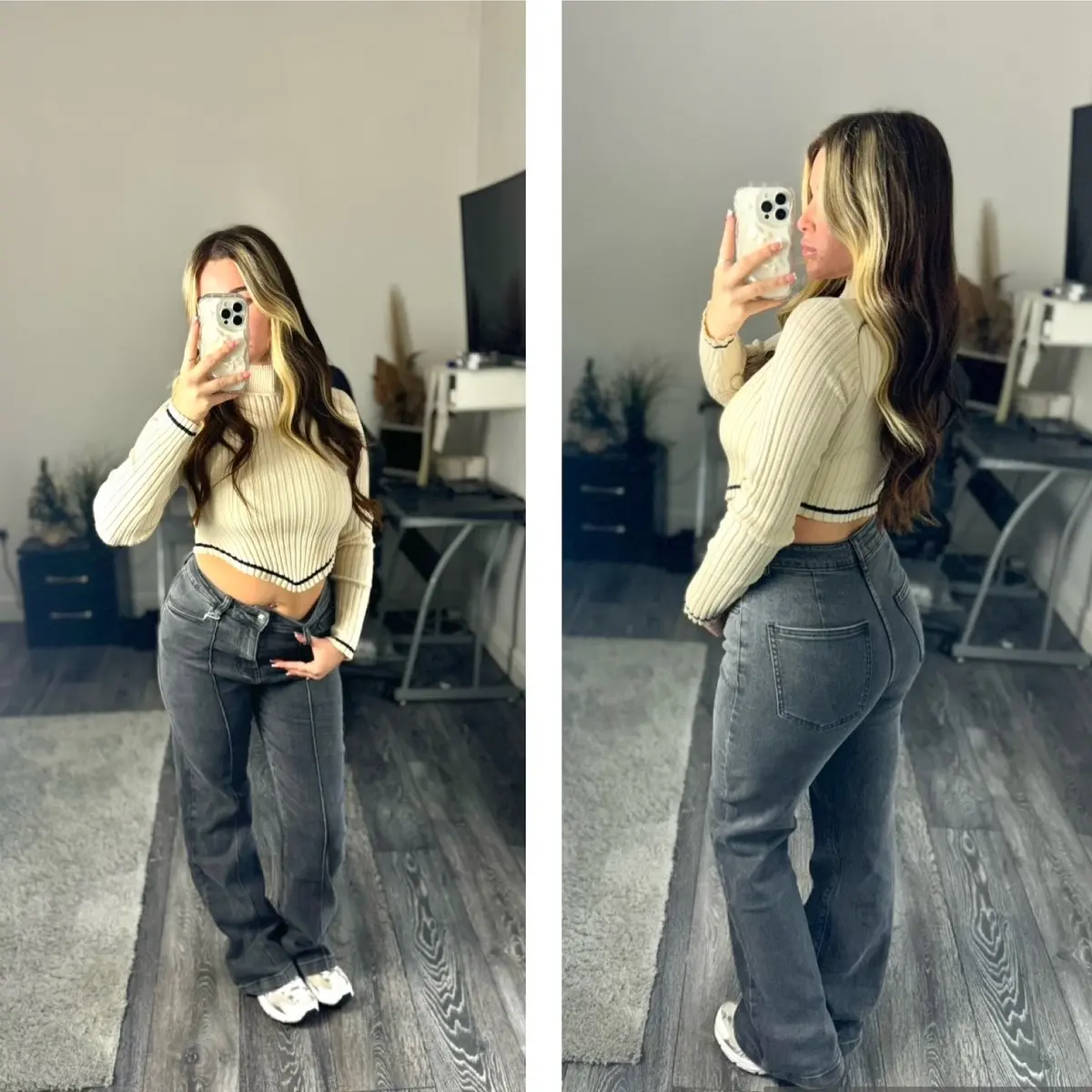 AUTUMN COLLECTION Dark grey washed wide leg jeans