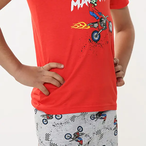 Dream Machine Boys Pyjamas Pjs - Red Grey - Ages 3-10 Years - Graphic Motorbike Design 3