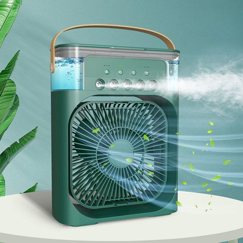 Product Introduction of USB Portable Fan with 7 Colors LED Light, 3 Wind Speeds & 3 Spray Modes for Bedroom, Nightstand, or Coffee Table 1