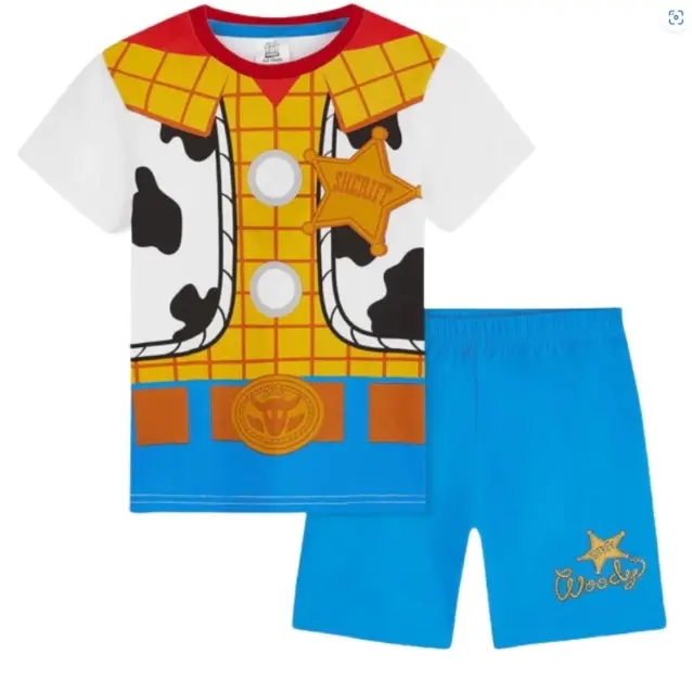 Disney Toy Story Short Pyjamas Pjs Woody Cowboy Sheriff Buzz Lightyear Ranger Nightwear Sleepwear Shortie Boys Character Two Piece Set Short Sleeve Top T-Shirt Shorts Toddler Childrens Kids Cute 4 5 6 Years 3