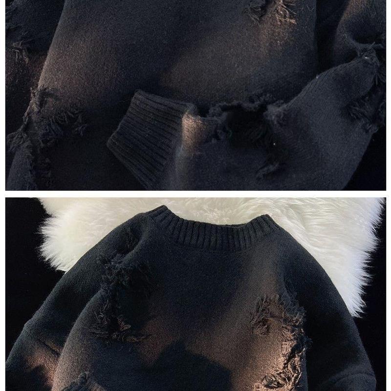 Product Introduction of 2025 New Hot Selling Models  Streetwear New Retro Hole Fringed Sweater Loose Versatile Sweater For Men Long Sleeve Sweater Knitwear Menswear Tops 5