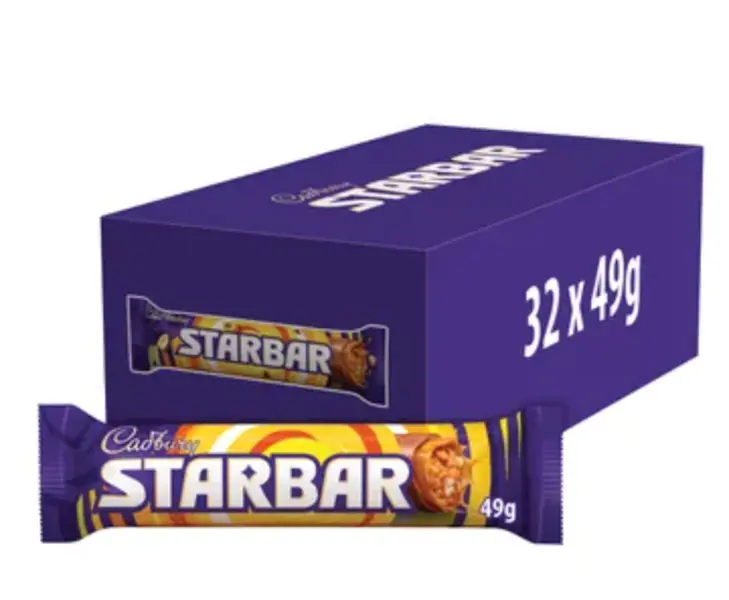 Cadbury Starbar Chocolate - Pack of 32 Bars, 49g Each - Long Expiry Date - Bonbon, Snack