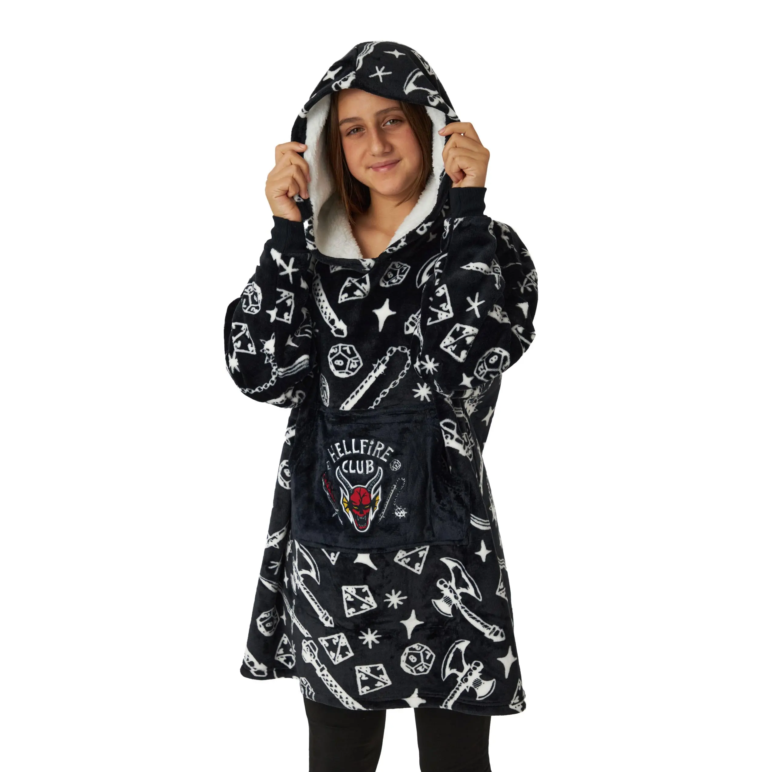 Vanilla Underground x Stranger Things Unisex Kids Black Hellfire Club Logo Blanket Hoodie (One Size)