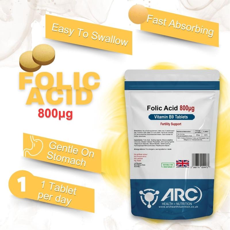 Folic Acid 800µg (Vitamin B9) Supplement Tablets - Fertility Support 3