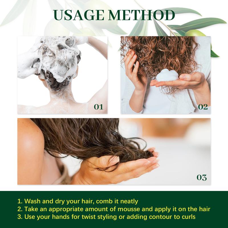 EELHOE Olive Oil Hair Hold Mousse, Curly Hair Styling Moisturizing And Curling Style Durable Frizz Proof Mousse 5