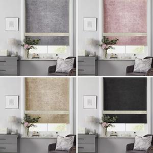 Crushed Velvet Blackout Dim Out Diamante Trim Roller Blinds, Child Safe Easy Fit