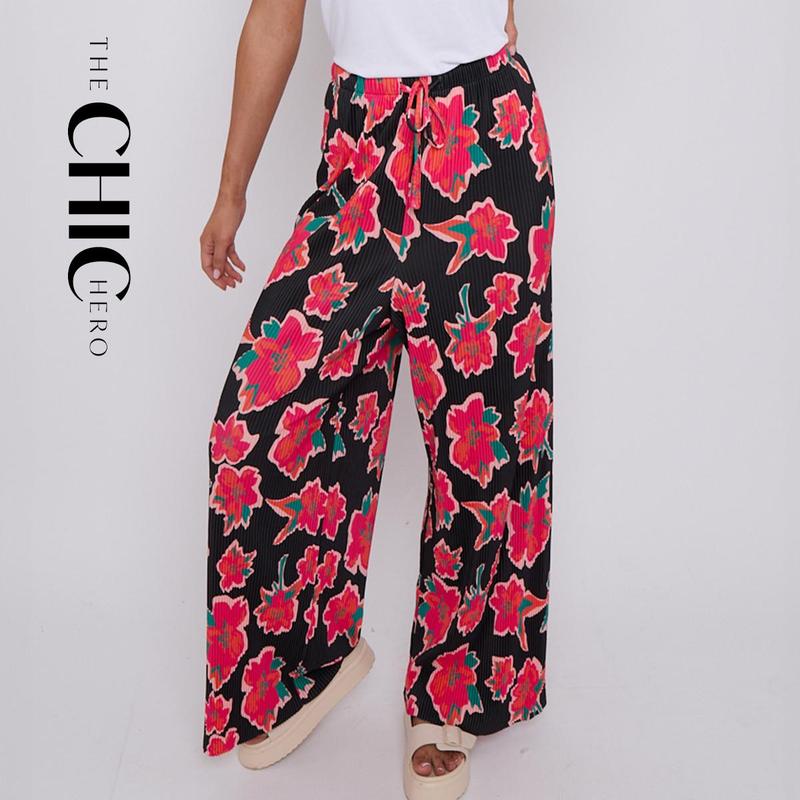 ChicHero Multi Colour Autumn Winter Collection Elastic Waist Comfort Pleated Trousers with Comfortable Fit 1