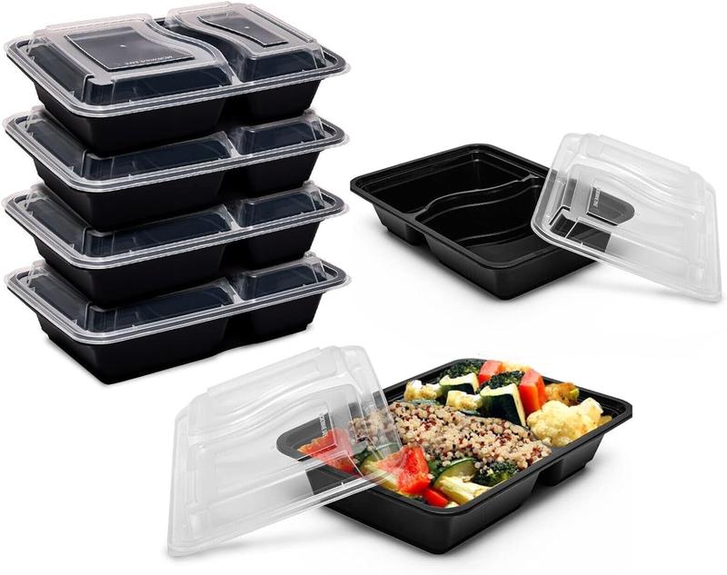 2 Compartment Plastic Meal Prep Containers - Reusable BPA Free Food Containers with Airtight Lids - Microwavable, Freezer and Dishwasher Safe Kitchen Thick Utensils Storage Food Storage 4