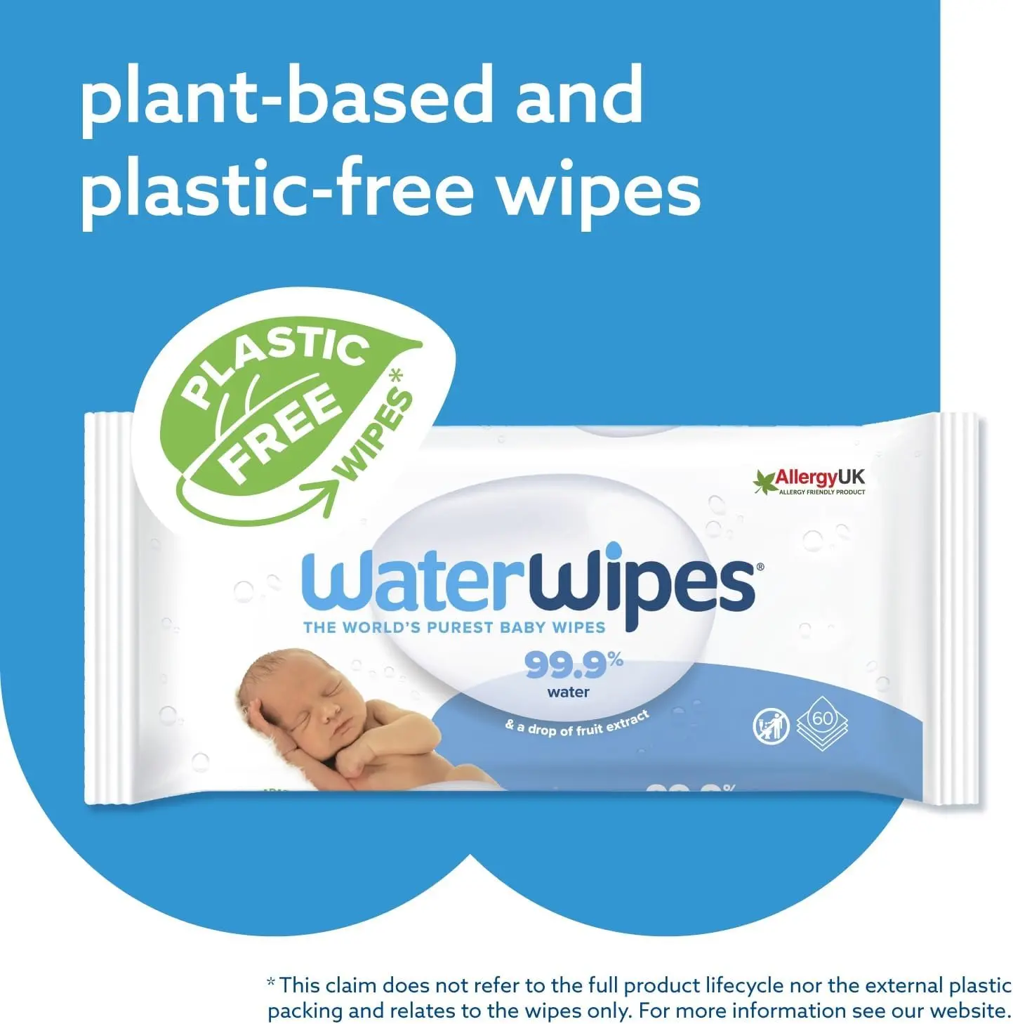 WaterWipes Plastic-Free Original Baby Wipes - 360 Count (6 packs), 99.9% Water Based Wipes, Unscented for Sensitive Skin