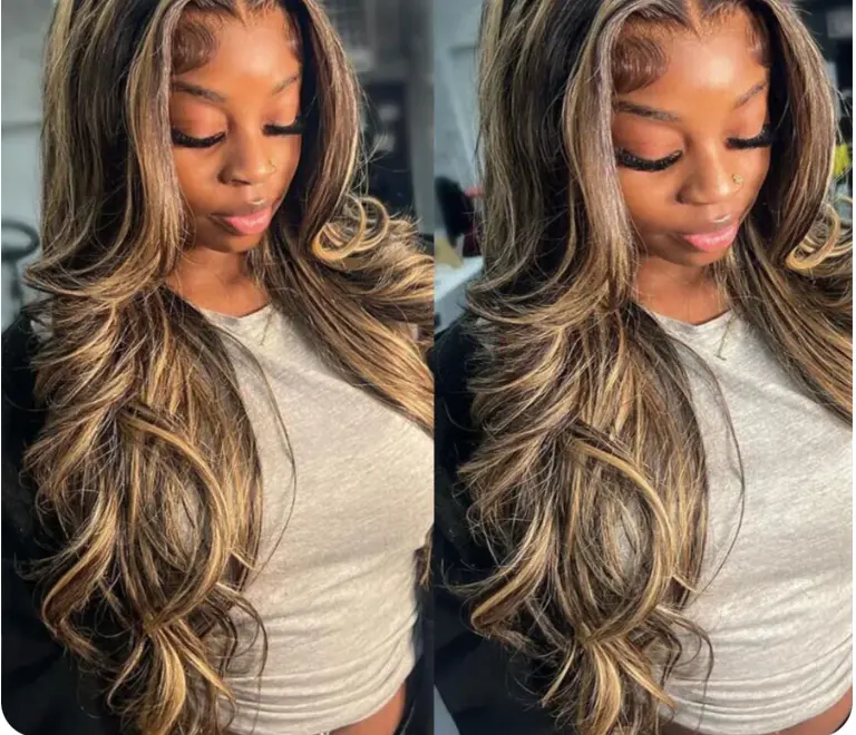 Lumio Custom Made Glueless Honey Blonde Highlight Loose Body Wave 5×5 | Wear & Go Wig |
