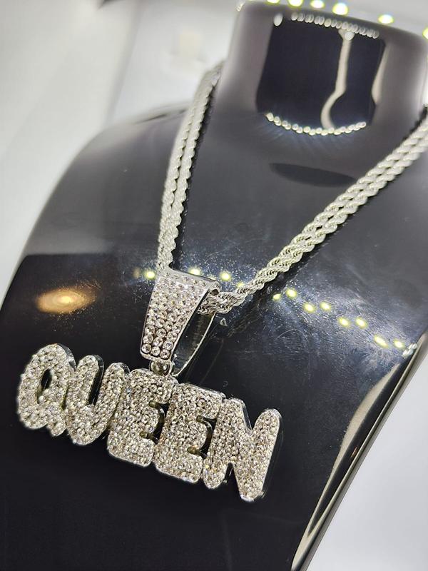 Brand New Iced Out QUEEN Pendant and Chain 1